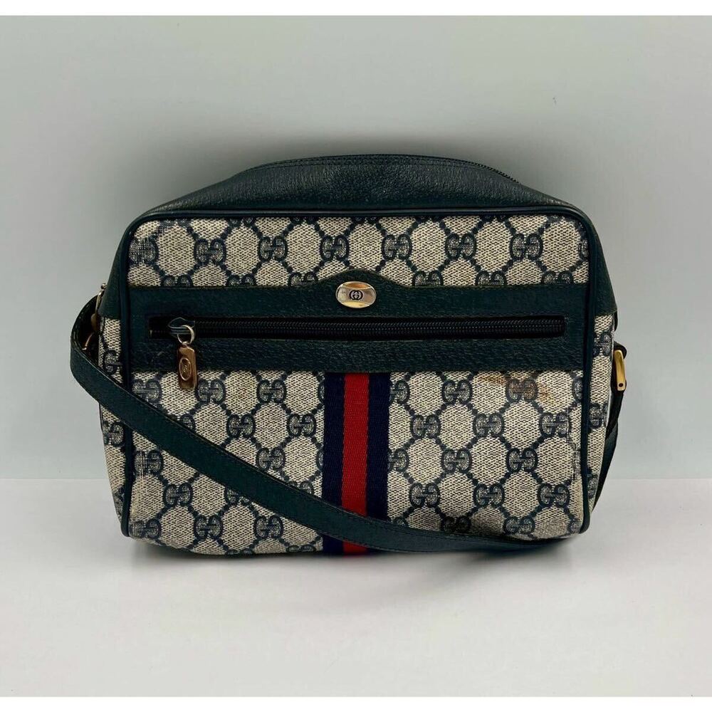 GUCCI Shoulder Bag Accessory Collection Leather Sherry Navy Blue